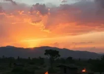 famílias do acampamento pôr do sol